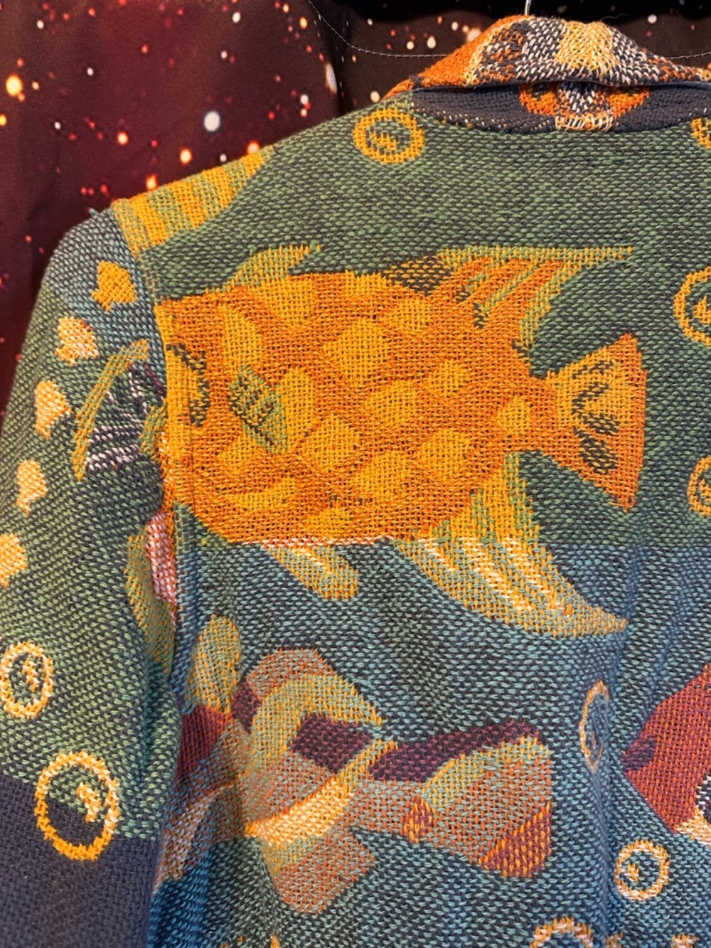 Woven Multicolor Fish Shawl-Collar Vintage Sweater - Picture 3 of 3